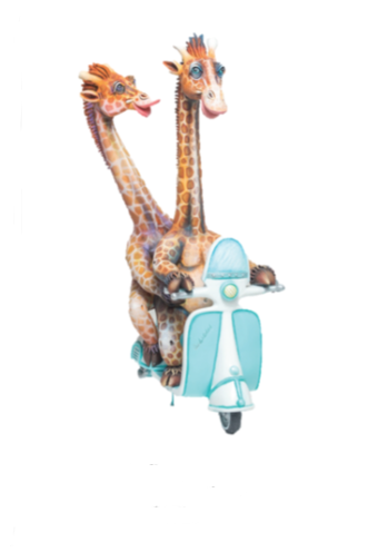 Carlos and Albert Giraffes in Love on Vespa
